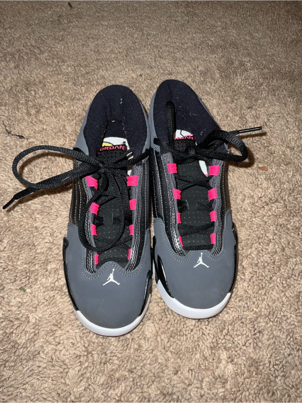 Jordan Kids Black & Gray Sneakers with Pink Accents